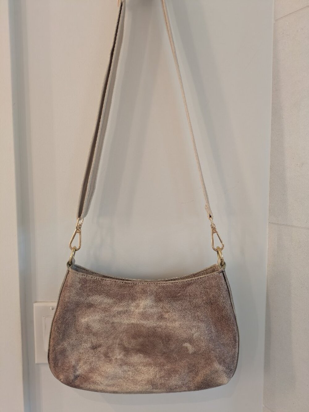 Mark & Graham Essential Suede Zipper Crossbody Shoulder Bag Gray Taupe.